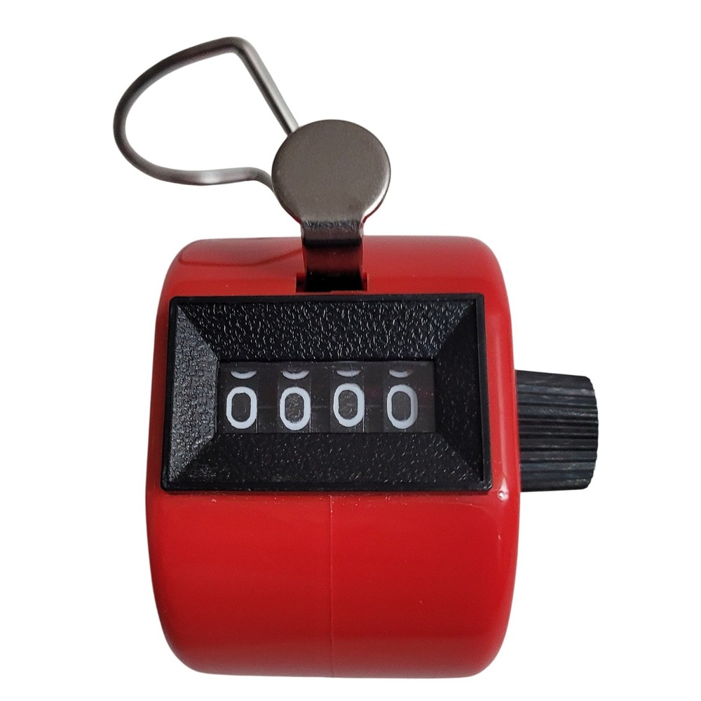 Unbranded Handheld Mechanical Tally Counter Red 4 Digit Clicker Excellent